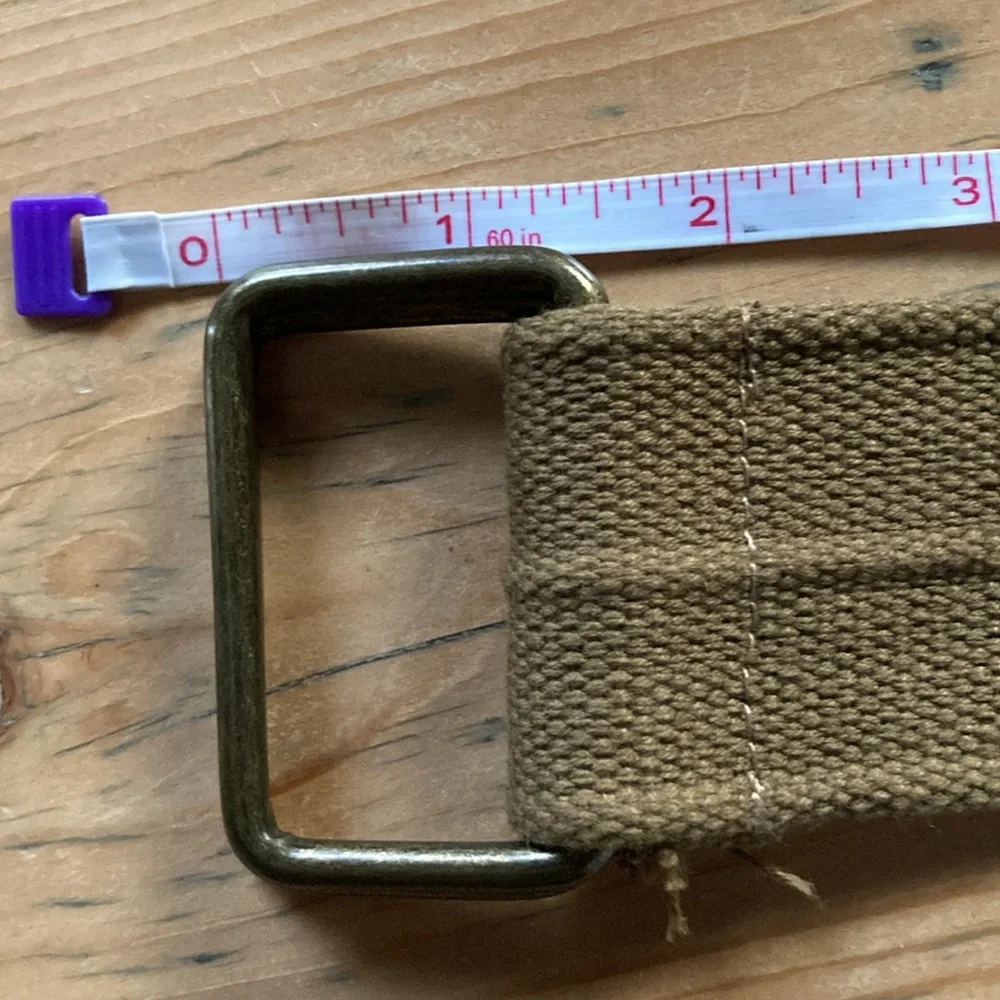 Khakis Heavy Canvas Double Rectangular Ring Brass Look Utility Belt Says 36